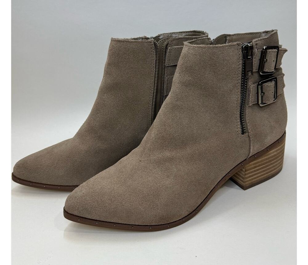 Bleecker & Bond Georgia Women Tan Suede Leather Buckle Almond Toe Booties Sz 8.5